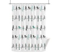 Birds on the Wire Teal Grey Shower Curtain for Bathroom, Waterproof Cloth Fabric Bathroom Accessories Set with 12 Rust Proof Plastic Hooks, 36” x 72”