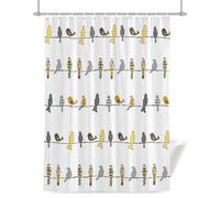 Birds on the Wire Yellow Grey Orange Shower Curtain for Bathroom, Waterproof Cloth Fabric Bathroom Accessories Set with 12 Rust Proof Plastic Hooks, 72” x 84”