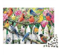 Birds on White Fence 1000 Pieces Jigsaw Puzzles Backyard Bird Gathering Sturdy Cardboard for People Who Love Quiet Time Relaxation at Home 38x26cm/1000pcs