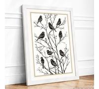 Birds on Winter Branches Japandi Framed Wall Art Print A4 (29.7×21cm) White, Wall Decor for Living Room, Bedroom, Office & Home, Ready to Hang, Art Gift