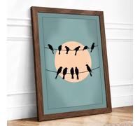 Birds on Wires Minimalist Framed Wall Art Print A3 (42×29.7cm) Walnut, Wall Decor for Living Room, Bedroom, Office & Home, Ready to Hang, Art Gift