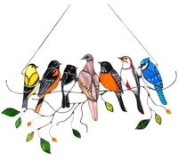 Birds Ornaments Wind Chimes Multicolor Birds On A Wire High Stained Glass Suncatcher, Window Panel Bird Series Ornaments Pendant Theme Window Hangings Personality Ornament Gifts For Bird Lover