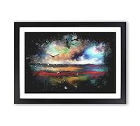 Birds Over A Colourful Ocean Paint Splash Framed Print | A2 Black Framed Wall Art | Ready to Hang | Modern Nautical Picture | Living Room Bedroom Lounge Office