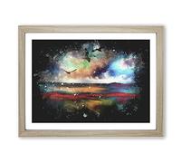 Birds Over A Colourful Ocean Paint Splash Modern Art Framed Print | A2 Oak Framed Wall Art | Ready to Hang | Modern Nautical Picture | Living Room Bedroom Lounge Office