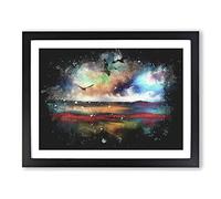 Birds Over A Colourful Ocean Paint Splash Modern Art Framed Print | A4 Black Framed Wall Art | Ready to Hang | Modern Nautical Picture | Living Room Bedroom Lounge Office