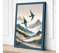 Birds Over Mountains Japandi Canvas Wall Art Print 36x24 Inch