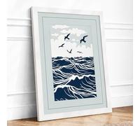 Birds Over Troubled Seas Scandinavian Framed Wall Art Print A1 White