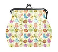Birds Owls and Flowers Women’s PU Leather Coin Wallets Girls Mini Buckle Coin Purse Pouch