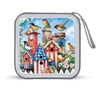 Birds Perched on Wood Portable Zipper CD Case 40 Capacity DVD Collection Holder for Car Office Home Travel