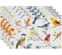 Birds Placemats Set of 4 Spring Summer Birds on Branches Watercolor Table Mats Washable Place Mats for Home Party Kitchen Indoor Outdoor Restaurants 12''x18''