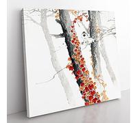 Birds & Red Ivy by Ohara Koson Asian Japanese Canvas Wall Art Print Ready to Hang, Framed Picture for Living Room Bedroom Home Office Décor, 35x35 cm (14x14 Inch)