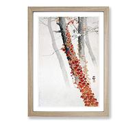Birds & Red Ivy by Ohara Koson Framed Print | A2 Oak Framed Wall Art | Ready to Hang | Modern Nature Picture | Living Room Bedroom Lounge Office