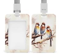 Birds Resting on Tree Branch ID Badge Holder Waterproof Card Protector Push-Pull Slot Work ID Card Holder with Lanyard Personalized Detachable Card Holders for Office Corporate Use