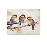 Birds Resting on Tree Branch Metal Sign 30x40cm Modern Tin Signs Indoor Outdoor Wall Art Deco for Home, Office, Cafe, Yard & Garden