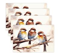 Birds Resting on Tree Branch Placemats - Washable Linen Table Mats Durable Heat Resistant Place Mats Farmhouse Rustic Cloth Placemats for Dining Table, Kitchen, Elegant Home Decor