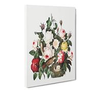 Birds & Roses By Robert John Thornton Vintage Canvas Wall Art Print Ready to Hang, Framed Picture for Living Room Bedroom Home Office Décor, 24x16 Inch (60x40 cm)