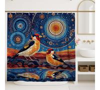 Birds Shower Curtain, Colorful Blue with Orange Abstract Design Bathroom Decor, Summer Artistic Bohemian Waterproof Fabric Shower Curtain with Hooks 72x84 Inch