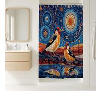 Birds Shower Curtain, Colorful Blue with Orange Abstract Design Bathroom Decor, Summer Artistic Bohemian Waterproof Fabric Shower Curtain with Hooks 36x72 Inch