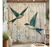 Birds Shower Curtain, Watercolor Teal Green White Swallow Bath Curtain for Bathroom Decor, Spring Summer Nature Inspired Floral Waterproof Fabric Shower Curtain Set with Hooks 62x72 Inch