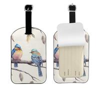 Birds Sitting on Branch Leather Luggage Tag - Personalized PU Leather Travel Bag ID Tag, Double-Sided Design, Privacy Protection, Ideal Travel Accessory