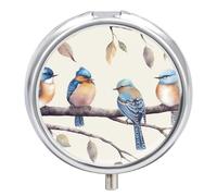 Birds Sitting on Branch Pill Box-3 Compartment Small Pill Case Travel Pill Box for Purse & Pocket Portable Daily Pill Organizer to Hold Supplements Vitamins