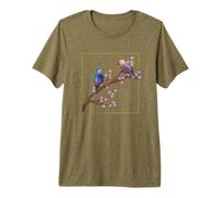Birds Sitting on Branch with Blossoms in Springtime Premium T-Shirt