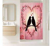 Birds Stall Shower Curtain, Romantic Fanciful Hearts Flowers Valentine Peach Washable with Hooks Bathtub Cloth Curtains Decor for Toile Bathroom Dorm 36x72 Inch