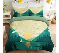 Birds Sun Forest Double Duvet Cover Set - Nature Atmospheric Bedding 260 x 220 cm, Super Soft Microfibre Quilt Cover and Pillowcases with Zip, Reversible Design
