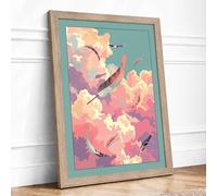 Birds Through Clouds Framed Wall Art Print A1 Oak