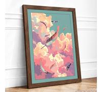 Birds Through Clouds Framed Wall Art Print A1 Walnut