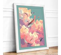 Birds Through Clouds Framed Wall Art Print A1 White