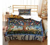 Birds Tree Art-Nature Inspired Quilt Design 3D Printed Duvet Cover Microfibre Soft Quilt Covers Bedding Sets with Pillowcase Easy Care Comforter Cover Hidden Zipper for Kids Boys Girls Single（135x200