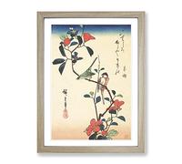 Birds Upon A Camellia Branch By Utagawa Hiroshige Asian Japanese Framed Print | A4 Oak Framed Wall Art | Ready to Hang | Asian Floral Picture | Living Room Bedroom Lounge Office