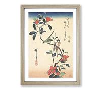 Birds Upon a Camellia Branch by Utagawa Hiroshige Framed Print A2 Oak
