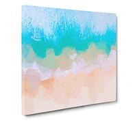 Birds View of Bondi Beach Australia in Abstract Modern Canvas Wall Art Print Ready to Hang, Framed Picture for Living Room Bedroom Home Office Décor, 14x14 Inch (35x35 cm)