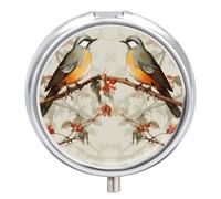 Birds Vintage Art Pill Box-3 Compartment Small Pill Case Travel Pill Box for Purse & Pocket Portable Daily Pill Organizer to Hold Supplements Vitamins