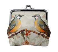 Birds Vintage Art Small Coin Purse For Women, Kiss-Lock Wallet Leather Cute Coin Wallet Mini Coin Pouch Change Purse Key Holder