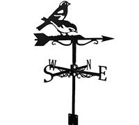 Birds Weather Vane - Black Metal Garden Weathervane & Wind Direction Indicator with Compass for Fence, Shed, Roof & Posts - Decorative Weathercock Ornament for Outdoor Garden Decoration - 56cm x 34cm