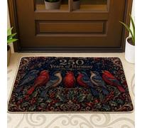 Birds Welcome Door Mat, Festive Traditional Holly Musical Notes Celebration Red Rubber Non-Slip Doormats for Floor for Home Indoor Outdoor Entryway Porch Decor 29x17 Inch
