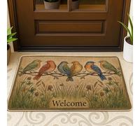 Birds Welcome Door Mat, Nature Rustic Branch Grass Spring Multicolor Washable Low Profile Under Doormat Rug Outdoor Decor for Front Door Entryway Patio 29x17 Inch