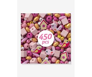 Birds - Wooden Beads, by DJECO pink medium solid with desig