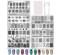 birdsunshine 10 Pcs Nail Stamping Plates, Flowers, Lace, Geometric Patterns Nail Art Stamping Templates Manicure Tool Kit, with 1 Stamper and 1 Scraper