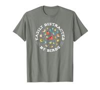 Birdwatching Easily Distracted by Birds Lover Ornithologist T-Shirt, Men, Olive Heather, Large