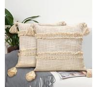 BIRDWING| Decorative Throw Pillow Covers 10x10 Inch, Soft Boho Cotton Couch Cushion Pillow Covers for Home, Set of 2, Beige Color