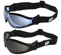 Birdz 2 Pairs Eyewear Boogie Black Foam Padded Motorcycle Ski Skydiving Goggles with Smoke & Blue Mirror Anti-Fog Lenses