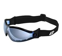 Birdz Boogie Z87.1 Foam Padded Safety Goggles for Motorcycle, Ski, Parachuting, Black Frame with Blue Mirrored Lenses, Anti-Fog (Blue)