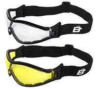 Birdz Eyewear Boogie Foam Padded Motorcycle Ski Skydiving Z87.1 Safety Goggles 2 Pairs Black Frames with Clear & Yellow Anti-Fog Lenses