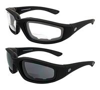 Birdz Eyewear Oriole Bifocal Safety Motorcycle Sunglasses 3 Pairs Black Frames 1.5 Clear & Smoke Lenses Carry Bag (Clear & Smoke)
