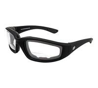 Birdz Eyewear Oriole Padded Safety Bifocal Motorcycle Glasses Black Frame Clear Lenses 2.0 Magnification Carry Bag