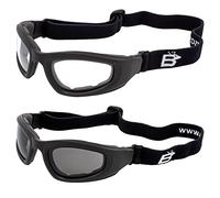 Birdz Eyewear Soar Safety Padded Motorcycle Goggles 2 Pairs Black Frames with Clear & Smoke Lenses